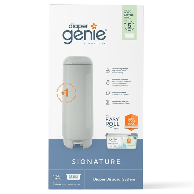 Diaper Genie Signature Gray Pail, 1 Easy Roll Refill