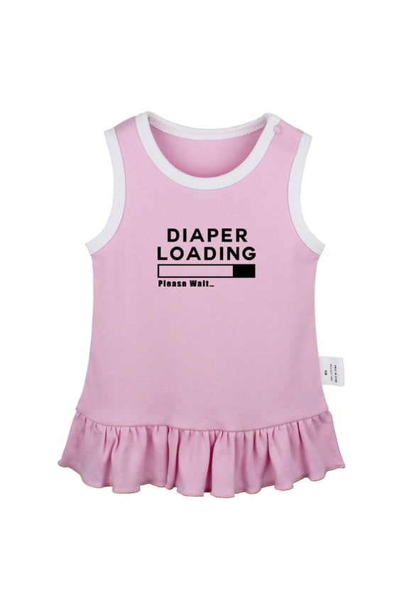 Diaper Loading Please Wait Funny Dresses For Baby, Newborn Babies Skirts, Infant Princess Dress, 0-24M Kids Graphic Clothes (Pink Sleeveless Dresses, 0-6 Months)