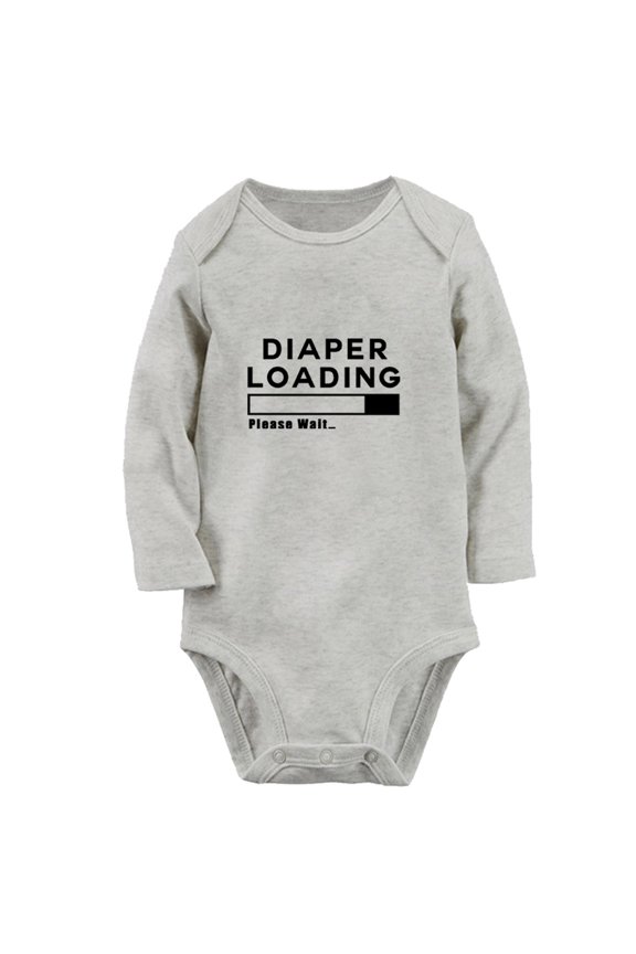 Diaper Loading Please Wait Funny Rompers, Newborn Baby Unisex Bodysuits, Infant Jumpsuits, Toddler 0-12 Months Kids Long Sleeves Oufits (Gray, 0-6 Months)