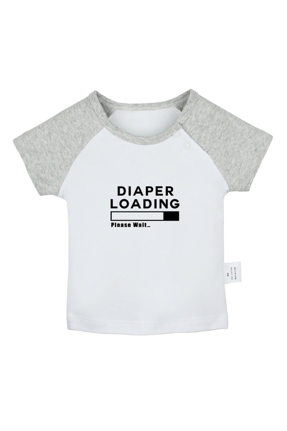 Diaper Loading Please Wait Funny T shirt For Baby, Newborn Babies T-shirts, Infant Tops, 0-24M Kids Graphic Tees Clothing (Short Gray Raglan T-shirt, 6-12 Months)