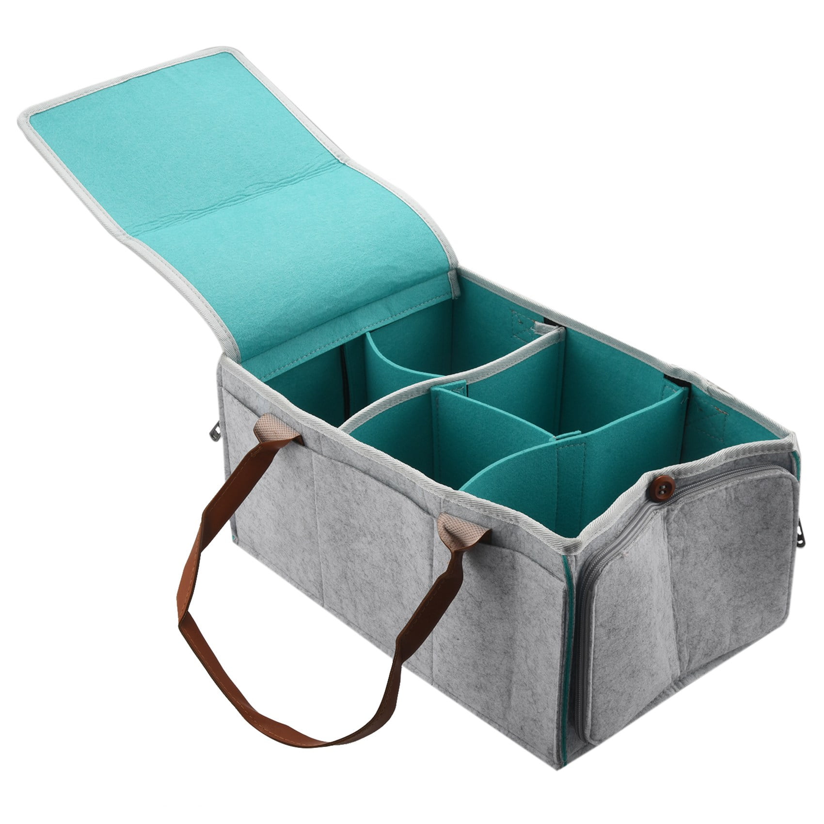 Diaper Organizer Baby Nursery Storage Basket with Zipper Lid and Leather Handle Baby Changing Bag