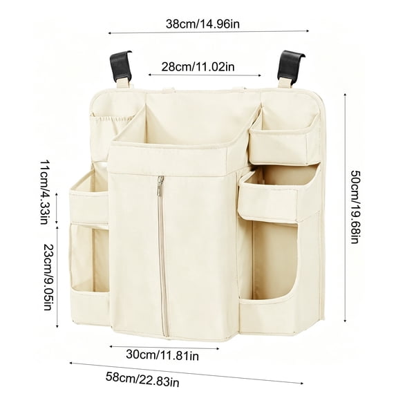 Diaper Organizer,Bedside Caddy Hanging Organizer Storage Bag Pocket with strap,Hanging Diaper Organizer for Bunk,Hospital,Nursery Space,Beige