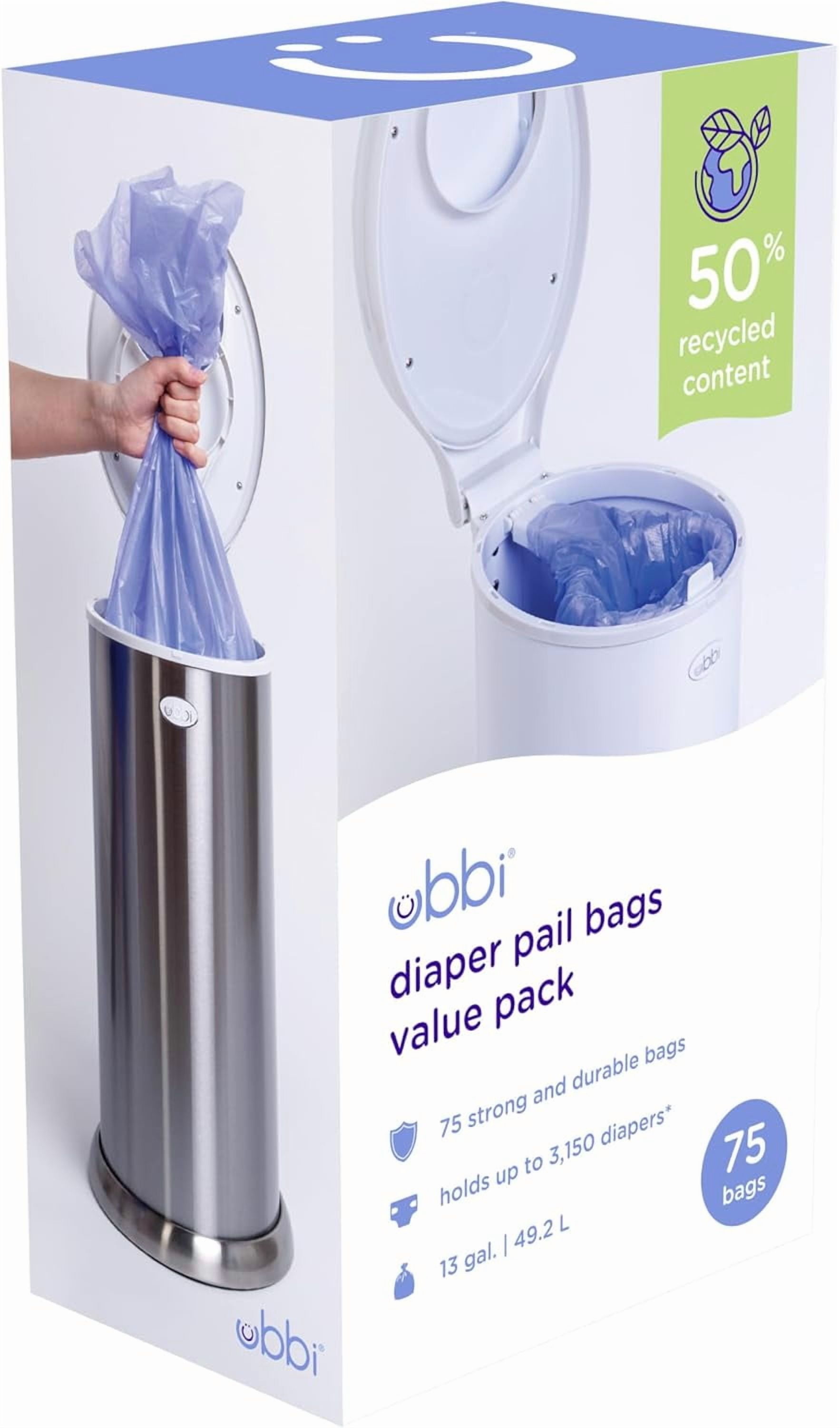 Diaper Pail Plastic Bags, Disposable Baby Waste Bags, 3 Pack, 75 Count, 13-Gallon Bags