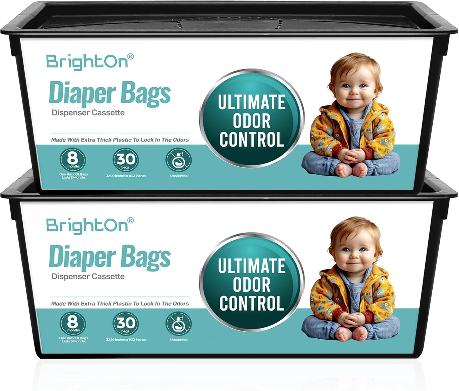 ® Diaper Pail Refill Bags, 30 Bags Per Refill, Compatible with Genie Easy Roll Signature Diaper Pails, Holds Up to 2820 Newborn Diapers, Real 7 Layer Odor Barrier, Unscented, 2PACK (60 Bags)