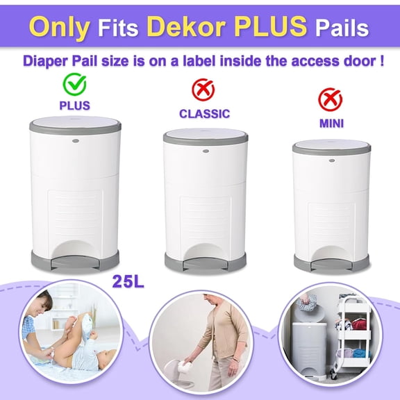 Diaper Pail Refill Bags Compatible with Dekor Plus Diaper Pail Refills 4 Pack Extra 14% Length,Holds up to 3248 Diapers,Extra 30% Thickness Powerful Odor Eliminate Lavender Scent for Baby/Adult