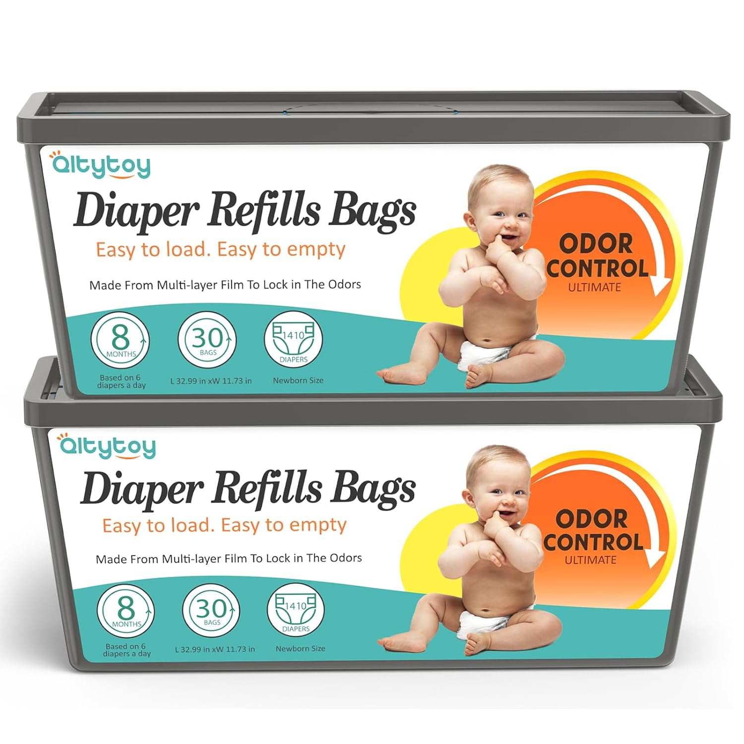 Diaper Pail Refill Bags Compatible with Diaper Genie Easy Roll Signature & Platinum Pails,2-Pack (60 Bags) Hold up to 2820 Newborn Diapers Extra Thickness Powerful Odor Control Easy to Use