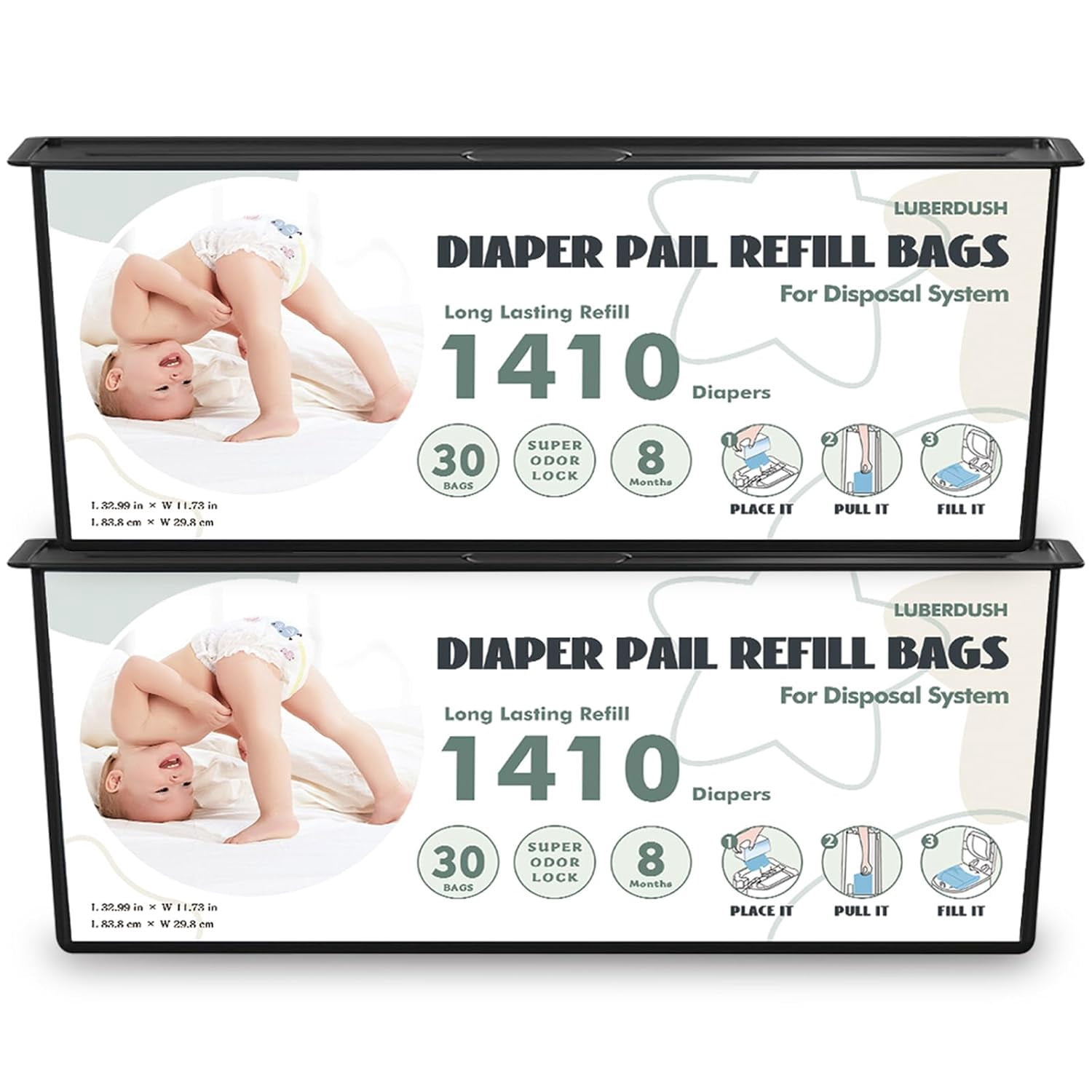 Diaper Pail Refill Bags - Compatible with Genie Easy Roll Signature & Platinum Pails | Each 30 Bags Holds Up to 1410 Newborn Diapers | 7-Layer OdorLock Technology | 2 Pack(60 Bags)