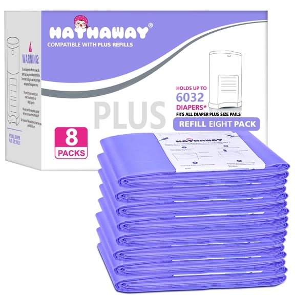 Diaper Pail Refill Bags Compatible with Dekor Plus Diaper Pails, Extra 30% Longer Length, Holds Up to 6032 Diapers, Lavender Scented Liners, 8 Pack
