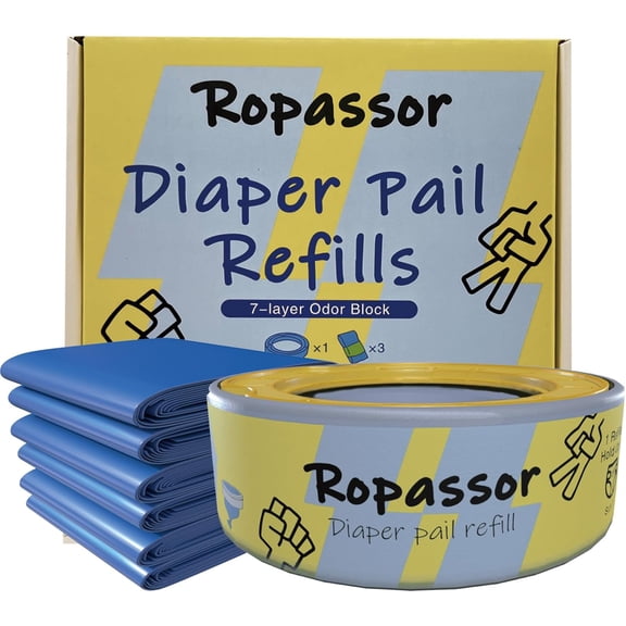 Diaper Pail Refill Bags for Genie Complete/Expressions & Munchkin Step Diaper Pail (840 count) 1 Cassette+3 refills, 7-Layer Odor-Absorbing, Disposable Diaper Poop Bags, Baby essentials