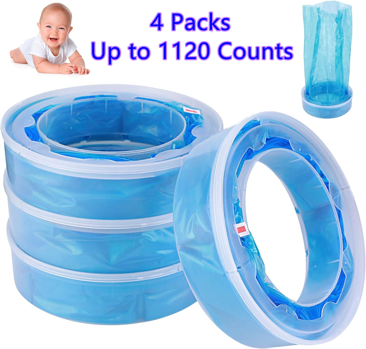 Diaper Pail Refills,4 Packs Holds Up To 1120Counts Diaper Pail Refills