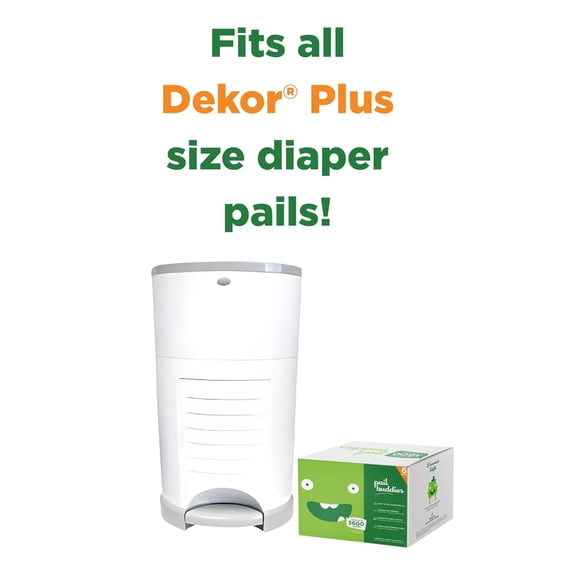 Diaper Pail Refills | 6 Count Value Pack Holds 3,600 Diapers | Compatible with Dekor Plus Diaper Pail | Strong, Durable Refill Bags with Odor Eliminating Fresh Baby Powder Scent