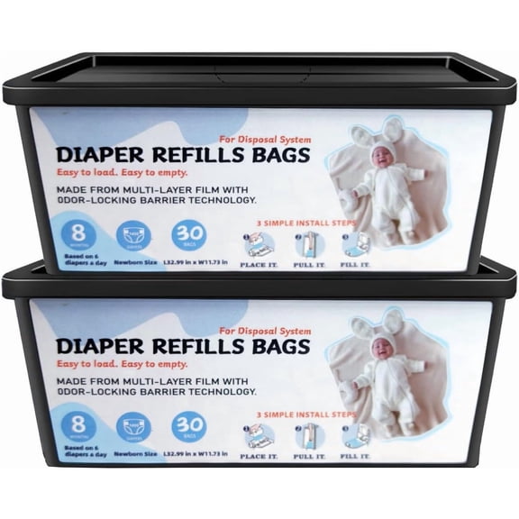 Diaper Pail Refills Bags with 30 Bags, Compatible with Genie Easy Roll Signature Diaper Pail and Platinum Diaper Pail, 7-Layer Odor-Barrier Technology, 2 Pack (60 Bag)