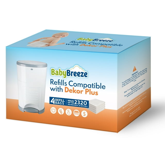 Baby Breeze Diaper Pail Refills Dekor PLUS Compatible, 4 Bags, Holds