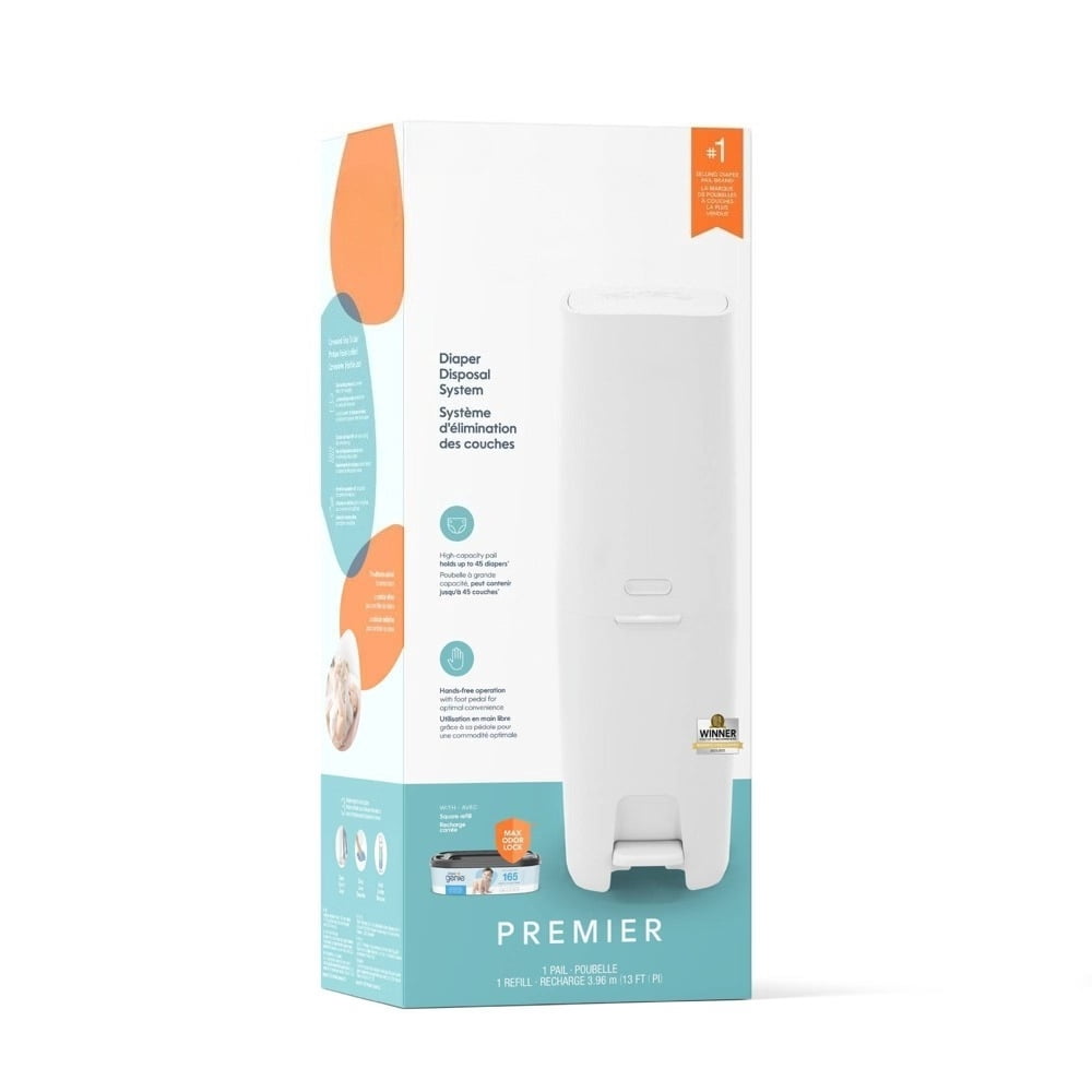 Diaper Pail with Starter Refill, Holds 45 Diapers, Foot Pedal, Odor Control