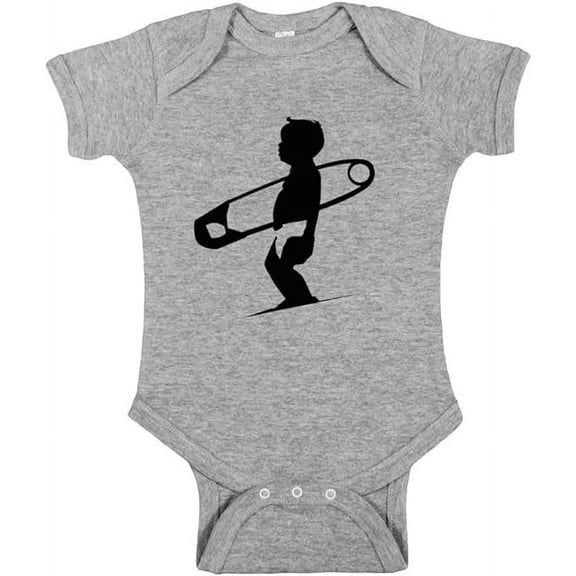 Diaper Pin Surfboard Surfing Baby Wave 100% Cotton Infant Bodysuit Onesie One Piece (6 mos., Grey)