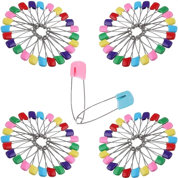 50 Pcs Diaper Pins, Plastic Head Safety Pin with Safe Locking Closures (Colorful)