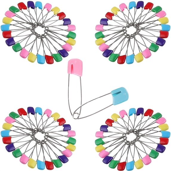 Crazyview 50 Pcs Diaper Pins, Plastic Head Safety Pin with Safe Locking Closures (Colorful)