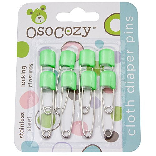 Diaper Pins - (Light Green) - Sturdy, Stainless Steel Diaper Pins with Safe Locking Closures - Use for Special Events, Crafts or Colorful Laundry Pins