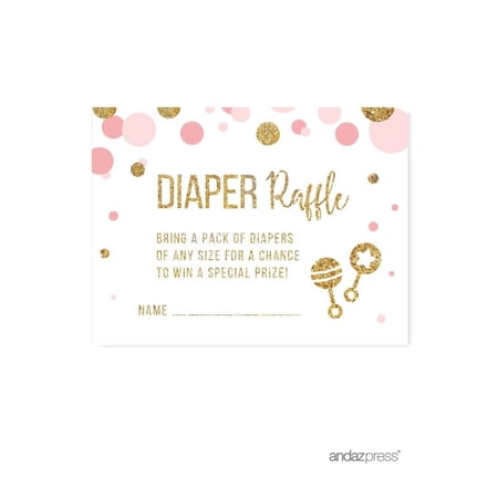 Koyal Wholesale Blush Pink Gold Glitter Girl Baby Shower Party Collection, Diaper Raffle Game Cards – 30-Pack