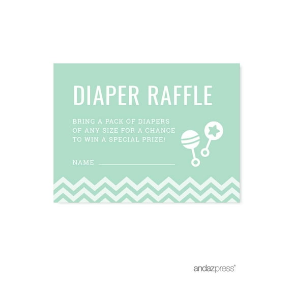 Diaper Raffle Mint Green Chevron Baby Shower Games, 30-Pack