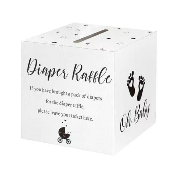 Diaper Raffle Ticket Set with Decorative Box, 50 Cards and Storage for Baby Shower Games Gender Reveal Party Invitations