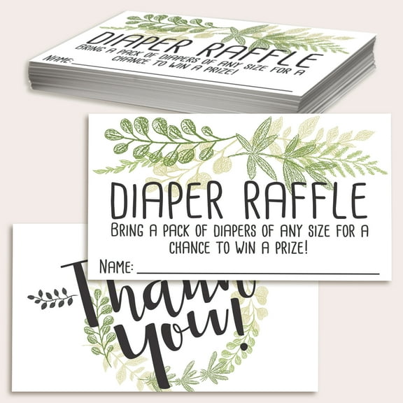 Diaper Raffle Tickets - Botanical - Set of 50 Double-Sided Raffle Cards - Blank Baby Shower Stationery - Fun and Colorful Baby Shower Supplies for Under $15!