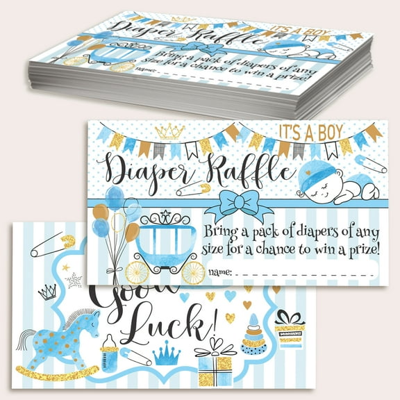 Diaper Raffle Tickets - It's A Boy - Set of 50 Double-Sided Raffle Cards - Blank Baby Shower Stationery - Fun and Colorful Baby Shower Supplies for Under $15!
