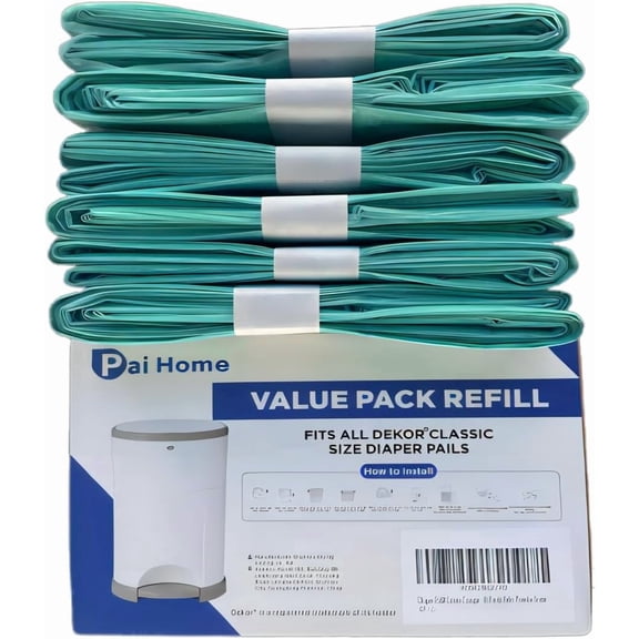 Diaper Refill Liners Compatible with Classic Diaper Pail Refills Holds up to 3480 Diapers (6 Pack) Baby Powder Scent