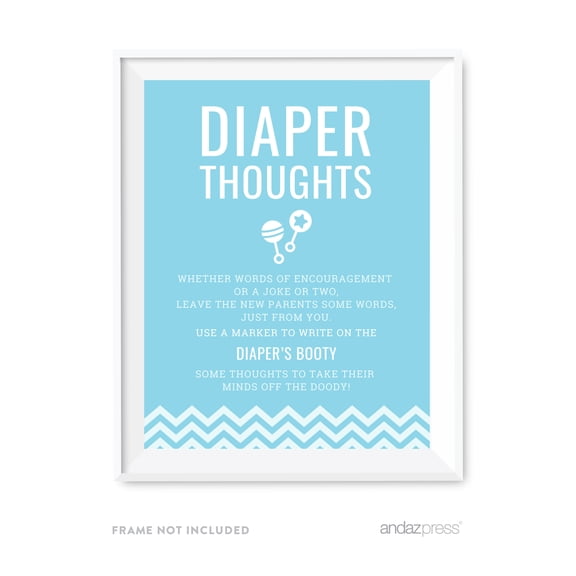 Koyal Wholesale Baby Blue Chevron Diaper Thoughts Baby Shower Activity Party Sign 8.5x11
