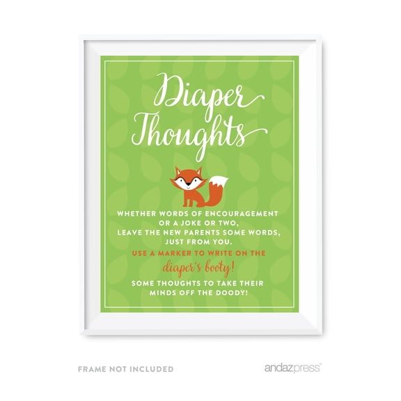 Diaper Thoughts Woodland Animals Fox Baby Shower Game Diaper Thoughts Party Sign