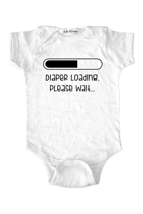 Diaper loading please wait (design5) - wallsparks cute & funny Brand - baby one piece bodysuit - Great baby shower gift!