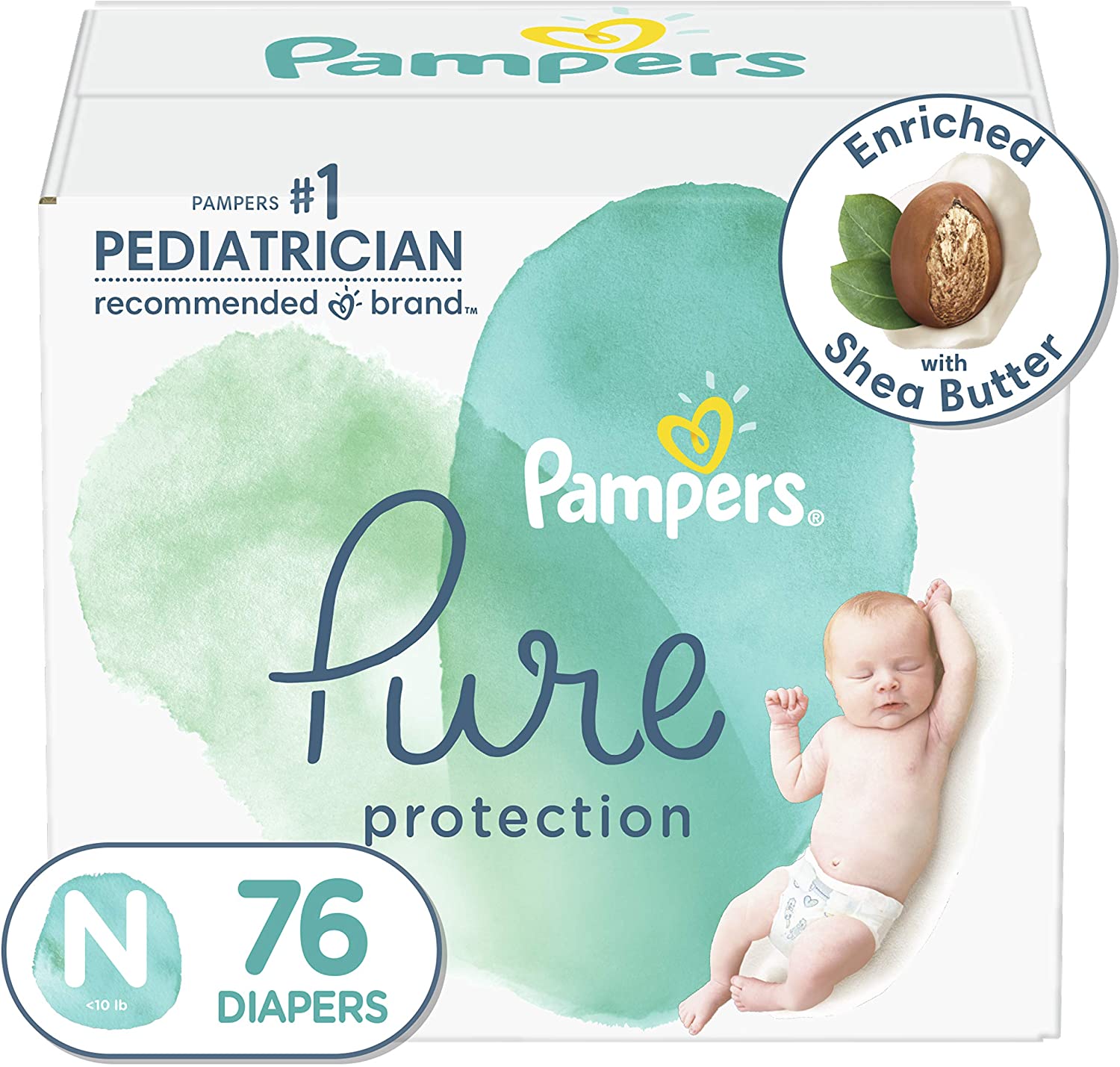 Diapers Newborn/Size 0 (&lt;10 lb), 76 Count - Pampers Pure Protection Disposable Baby Diapers, Hypoallergenic and Unscented Protection, Super Pack (Packaging May Vary) - image 1 of 1