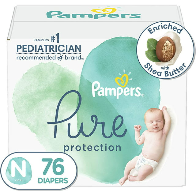 Diapers Newborn/Size 0 (&lt;10 lb), 76 Count - Pampers Pure Protection Disposable Baby Diapers, Hypoallergenic and Unscented Protection, Super Pack (Packaging May Vary)
