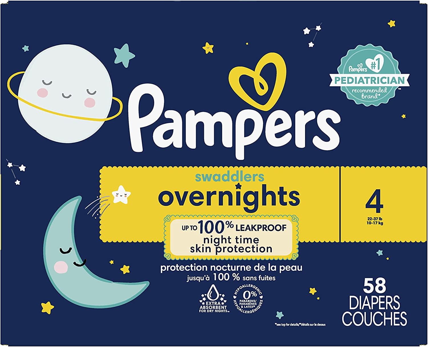  Pampers Swaddlers Overnights Diapers - Size 4, 58