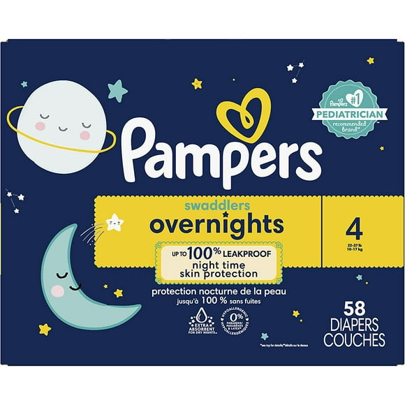 Diapers Size 4, 58 Count - Pampers Swaddlers Overnights Disposable Baby Diapers, Super Pack (Packaging May Vary)