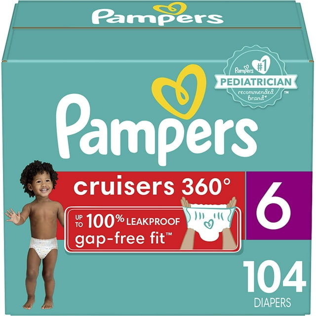 Diapers Size 6, 104 Count Pampers Pull On Cruisers 360 Fit Disposable