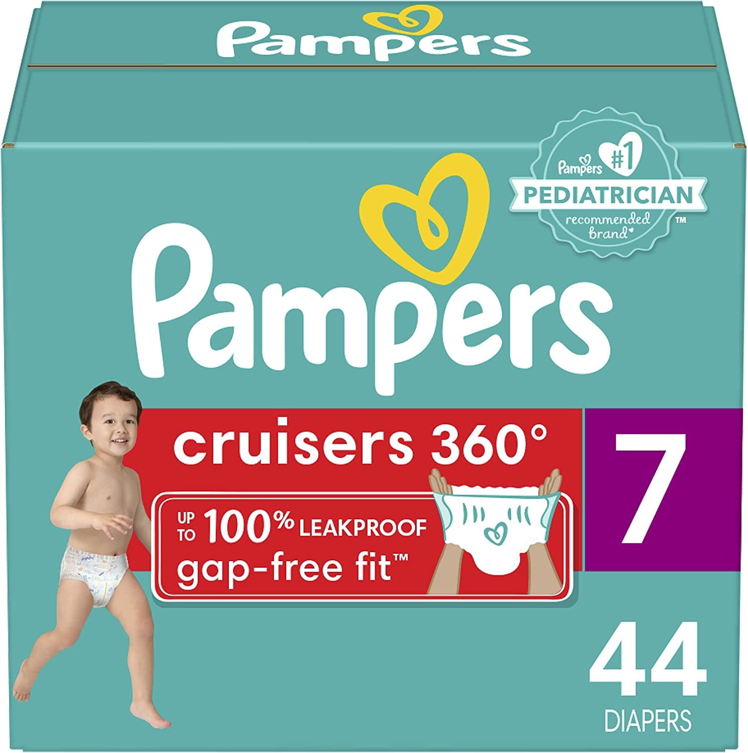 Pampers Cruisers 360 Diapers, Size 7, 44 Count, Stretchy Waistband