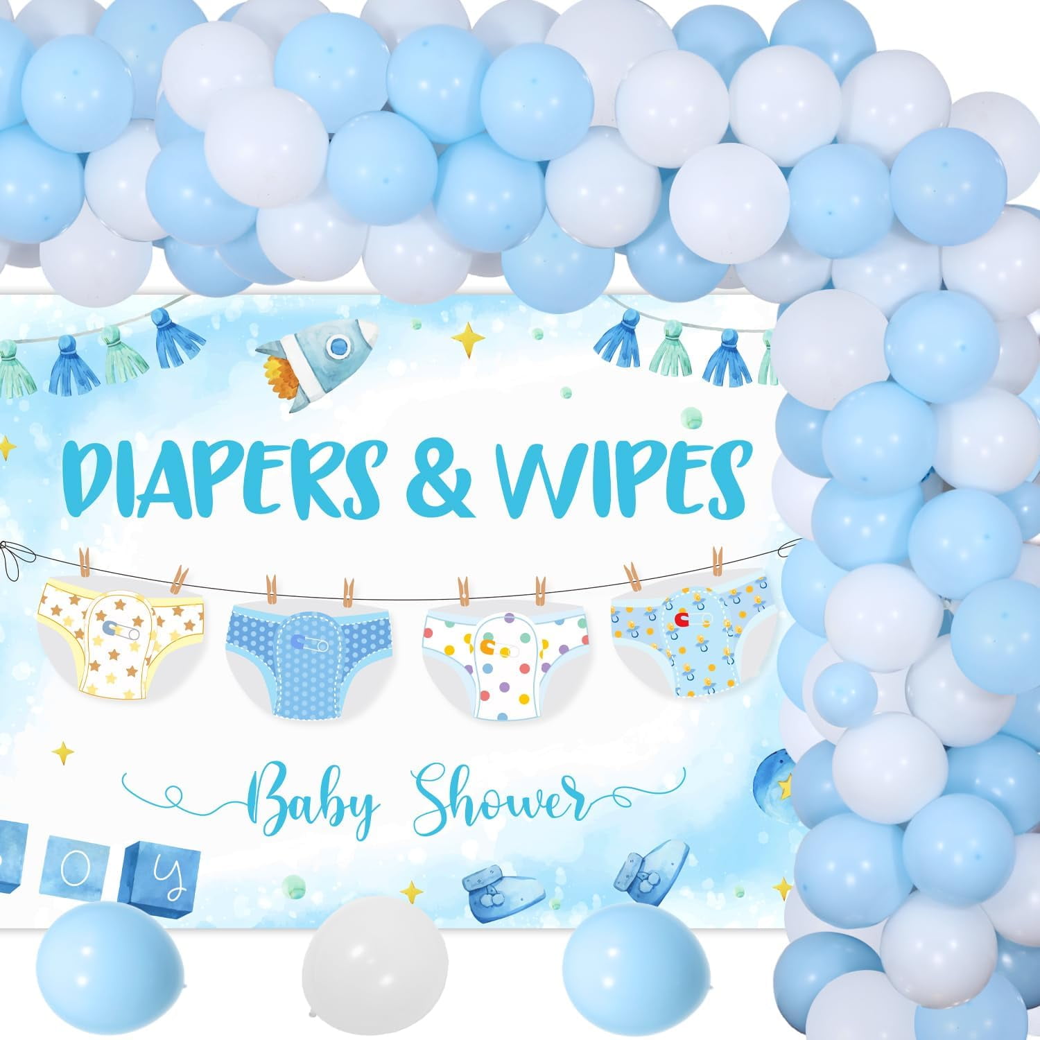 Diapers and Wipes Theme Baby Shower Party Decorations Blue and White ...