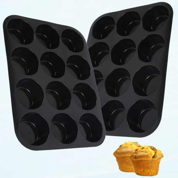 Diary Inn Silicone Muffin Pan for Baking 12 Cup Non-Stick Cupcake Pan, BPA Free Silicone Baking Mold for Muffin Cupcake Egg Bite Maker 2 Pack, Black