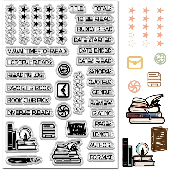 Diary Journal Clear Stamps for Card Making Book Stars Words Clock Envelope Pen Rubber Pentagram Silicone Reusable Transparent Seals for DIY Scrapbooking Embossing Album Photo Craft Decor