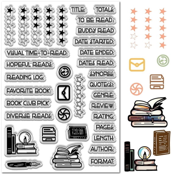 Diary Journal Clear Stamps for Card Making Book Stars Words Clock Envelope Pen Rubber Pentagram Silicone Reusable Transparent Seals