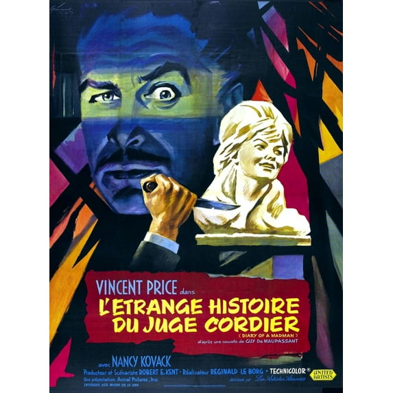 Diary Of A Madman (Aka L'Etrange Histoire Du Juge Cordier (Aka The Strange History Of Judge Cordier); Upper Left: Vincent Price French Poster Art 1963. Movie Poster Masterprint (11 x 17)