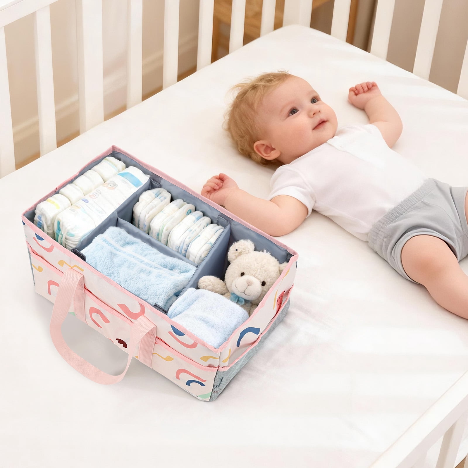 Diary Nappy Caddy Organiser Baby Diaper Caddy for Nappy Station Storage Basket for Baby Shower Present for Girl Boy