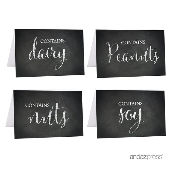 Diary, Peanuts, Nuts, Soy Black Food Station Buffet Menu Place Cards, Vintage Chalkboard, 20-Pack