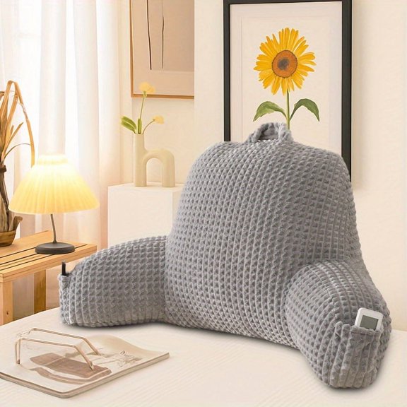 Diary Reading Pillow, Backrest Pillow With Shredded Memory Foam, Designed For Bed And Couch Sitting Up, Includes Arms, Pockets And Washable Cover, Sage Green, Christmas Gifts, Living Room Decorations