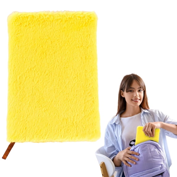 Diary l Plush Notebook 21x15cm, Fluffy Fuzzy Cover Writing Journal with Lined Pages, Cute Soft Diary Yellow Gift