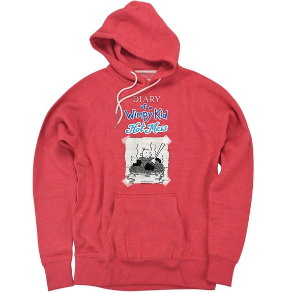 Diary of a Wimpy Kid Hot Mess Cover Unisex Adult Slim Fit Pull-Over Heather Hoodie, Red, Medium