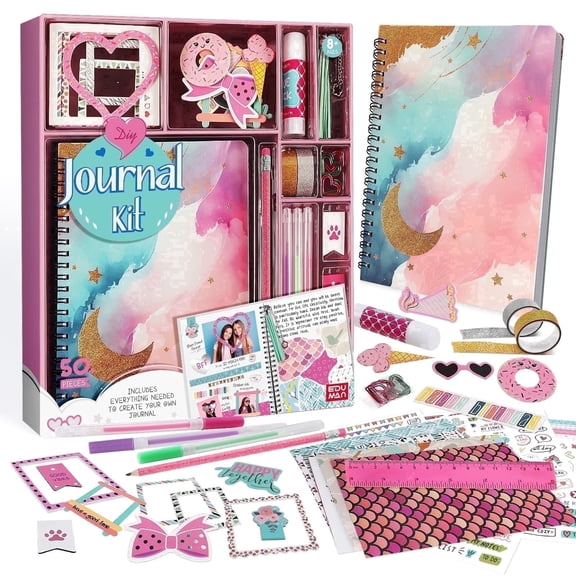 Piano Potato DIY Journal Kit for Girls Ages 8-12, Complete Scrapbook Diary Crafts Set & Stationery Toys, Cute Birthday Gift Present for Tween Girls 8, 9, 10, 11, 12 Year Old Pink