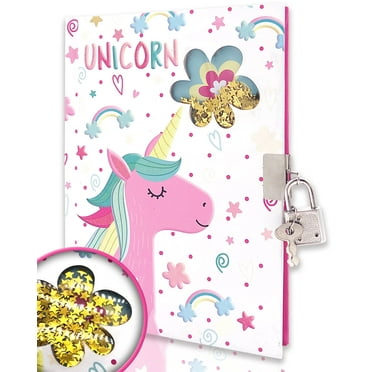 Diary with Lock for Family, 7x5.5 Inches 160 Lined Pages Unicorn Shakable Sequin Lock Notebooks for Students Secret Journal with Lock Birthday Gifts