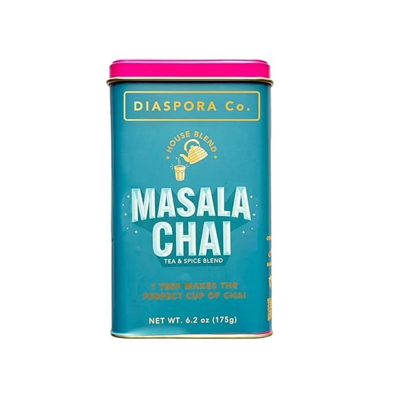 Diaspora Co. Masala Chai Loose Leaf Tea Authentic Indian Spiced Black Tea with Cardamom, Ginger & Cinnamon, Single-Origin, Small-Batch Blend for Chai Latte & Milk Tea, 175g Tin